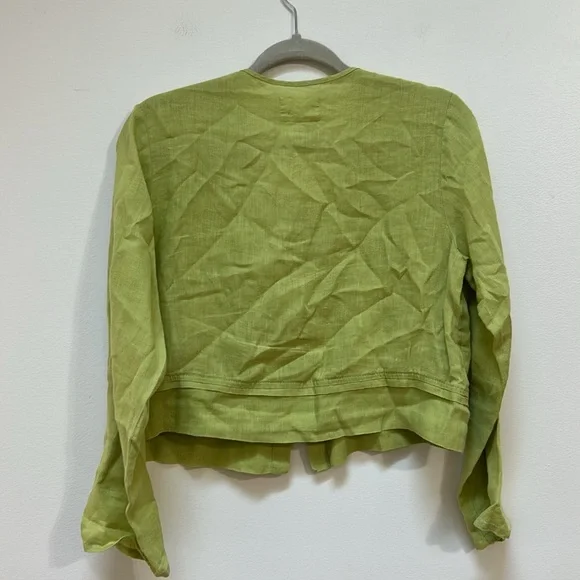 Flax Linen Button Up Cardigan Green Petite Mother of Pearl Buttons - Picture 5 of 5